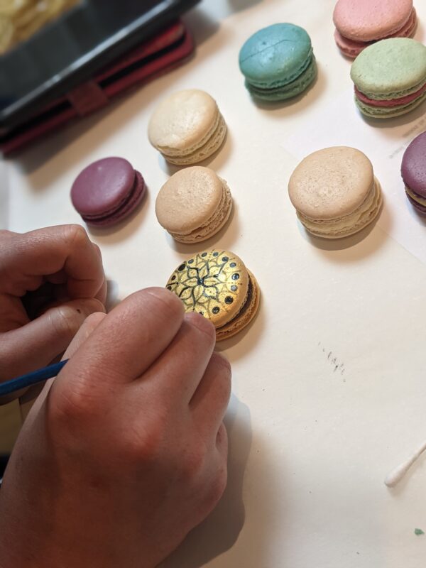 decorating vegan macarons with edible paint