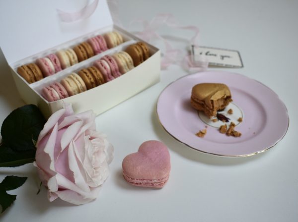 Heart macarons in a gift box