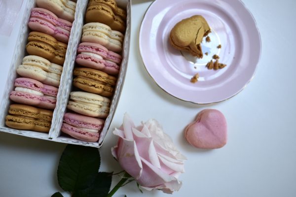 valentines heart macarons on a plate