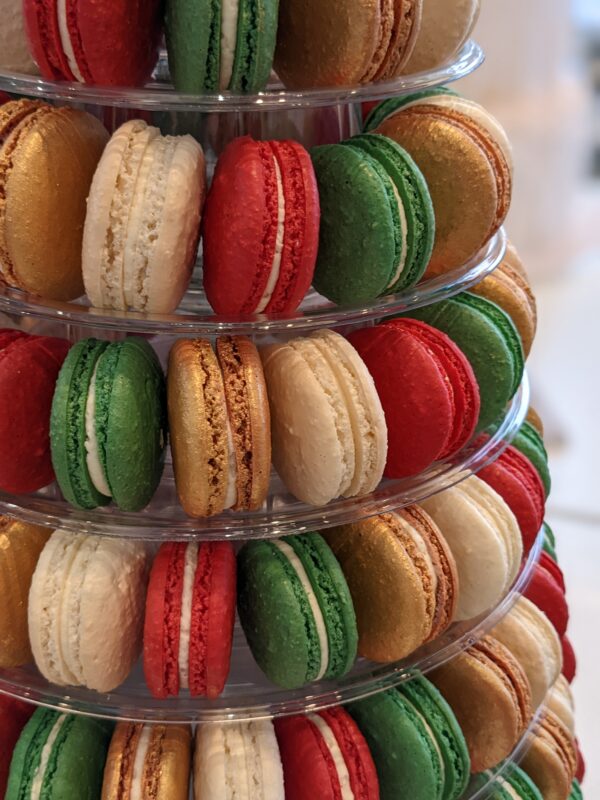 Christmas macaroon tower close up picture