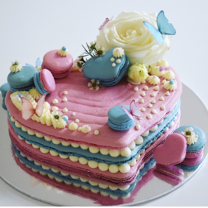 macaron layers with butterflies baby pink baby blue